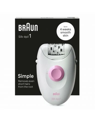 Braun Silk-épil 1 1-000, Epilatore Elettrico Donna Con Cavo, Pelle Liscia Per Settimane, Bianco Rosa