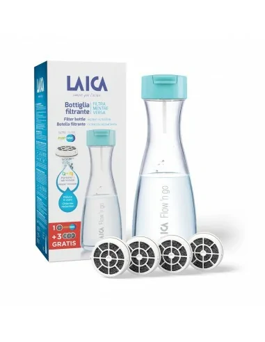 Laica Flow n'go Bottiglia per filtrare l'acqua, 4 filtri inclusi per 4 mesi di acqua filtrata