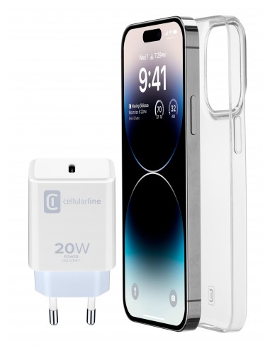 Cellularline Starter Kit - iPhone 14 Pro Max Kit di accessori per la ricarica e la protezione di iPhone