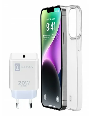 Cellularline Starter Kit - iPhone 14 Kit di accessori per la ricarica e la protezione di iPhone
