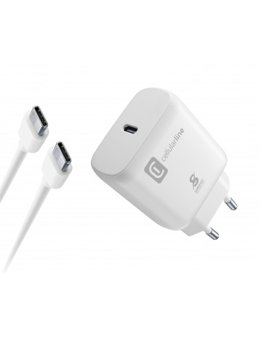 Cellularline Super Fast Charger Kit 25W - USB-C to USB-C - Samsung Caricabatterie da rete Super Fast Charge PD 25W con cavo