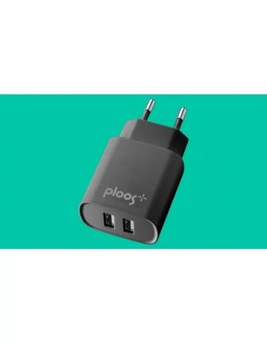 PLOOS - DUAL USB ADAPTER 2A - Universal Caricabatterie con due porte USB Nero