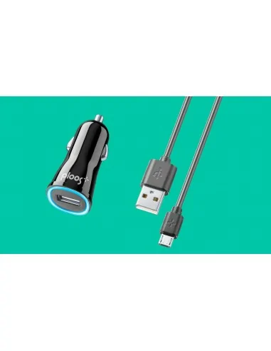 PLOOS - USB CAR KIT ADAPTER 2A - Micro USB Caricabatterie da auto 2A con cavo Micro USB Nero