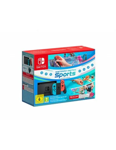 Nintendo Switch con Joy-Con Rosso Neon e Blu Neon + Switch Sports + fascia per la gamba + Tre mesi di Switch Online