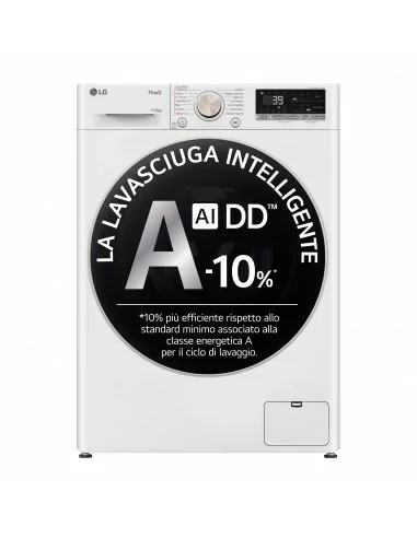 LG D4R7011TSWG Lavasciuga 11 6kg AI DD, Classe D, 1400 giri, TurboWash 360, Vapore, Wi-Fi